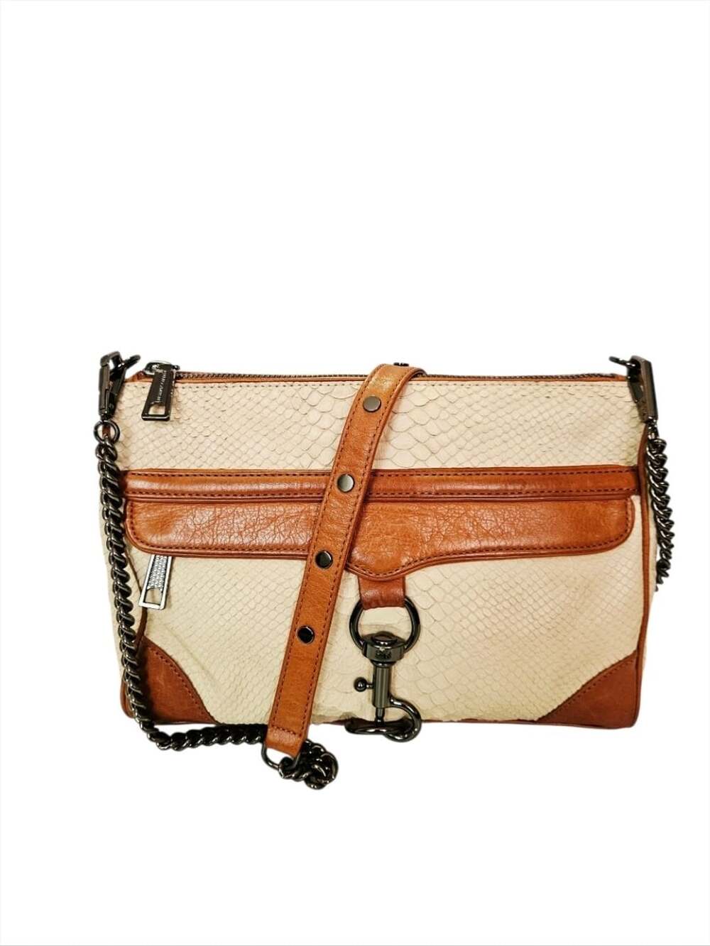 Rebecca Minkoff Cream and Tan Leather Crossbody Bag with Chain Strap